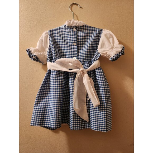 Vintage 70s Polly Flinders Handsmocked Blue & White Dress Girls Size T2 - Picture 2 of 4